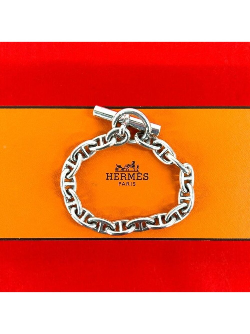 Hermes Chaine D'ancre MM 16 Links Cursive Logo Chain Bracelet